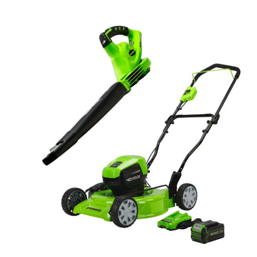 Greenworks 40V 19" Brushless Cordless Electric Lawn Mower, Sweeper, 4.0Ah Battery and Charger
