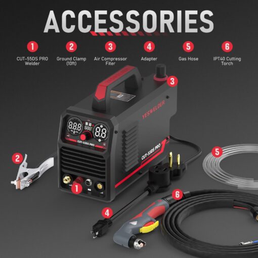 YESWELDER 55 Amp Plasma Cutter Non-High Frequency, Large LED Digital Display Non-Touch Pilot Arc, Digital DC Inverter 110/220V Dual Voltage Plasma Cutting Machine CUT-55DS PRO NEW - Image 2