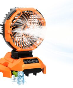 Portable Misting Fan, 30000mAh Rechargeable Battery Powered, Floor Cooling Fan 4 Strong Winds, 4 Spray Mister, Adjustable Base for 10-13in Water Tank, Outdoor Fans for Camping(No Bucket Included)