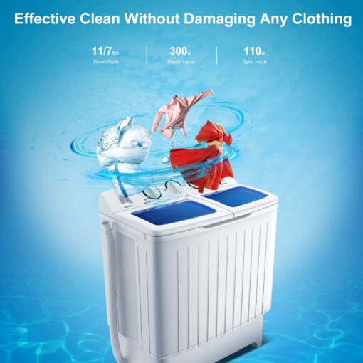 Giantex GT24267-PE 20lbs Spinner Combo, 12lbs 8lbs Spinning, Compact Twin Tub Mini Washer for Apartment RV Dorms, Blue & White Portable Washing Machine - Image 6