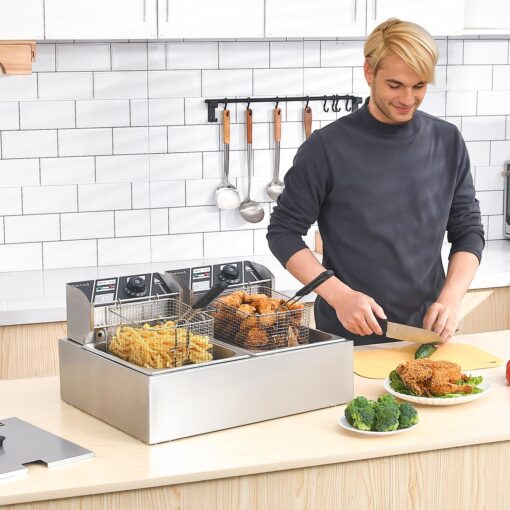 Commercial Deep Fryer with Baskets, 3400W 12.7QT/12L Thickened Stainless Steel Countertop Electric Oil Fryer, Large Capacity with Temperature Control - Image 8