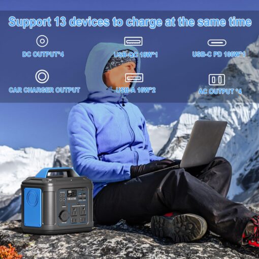 Portable Power Station, 300W 296Wh Solar Generator Quick Charge / 110V AC Outlets/DC Ports and LED Flashlight, Lithium Battery Backup for Home Outdoor Travel Camping Blackout blue - Image 2