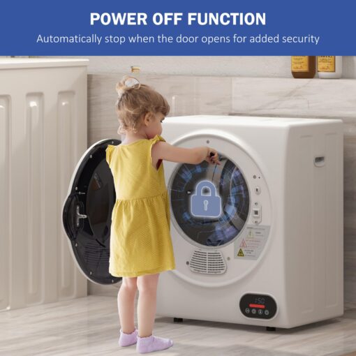 HOMCOM Portable Clothes Dryer, Compact Laundry Dryer with 1.5 cu.ft Stainless Steel Drum, Intelligent Drying, 120V 850W Front Load Electric Dryer for Apartments, Dorms, RVs - White - Image 5