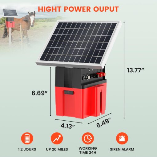 Solar-Powered Electric Fence Charger with Alarm - 1.2J Energizer, 12000mAh Battery & 10W Panel for 20-Mile Range Security - Ideal for Cattle, Sheep, Goats, Chickens, Poultry Farms - Image 2