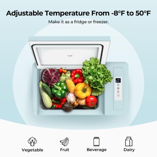 BougeRV Green 23Quart Portable Refrigerator, 12 Volt Fridge 22L, Portable Freezer Compressor Cooler 12/24V DC 110~240 Volt AC for Truck Van RV Camper -7℉~50℉ - Image 6