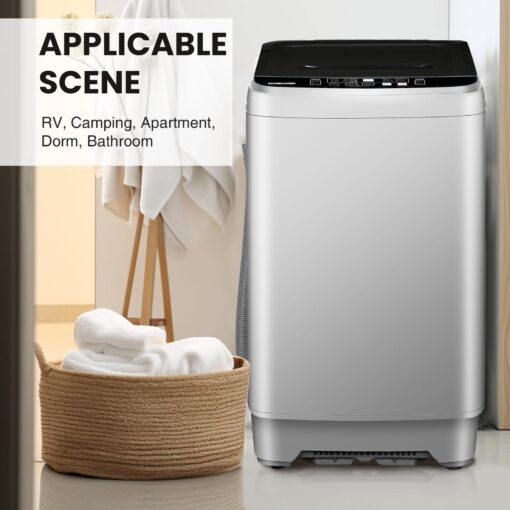 BINMIT 15.6lbs Full-Automatic Washing Machine, Portable Compact Laundry Washer with Drain Pump, 10 Programs 8 Water Levels with LED Display for RV, Camping, Apartment, Dorm, Dark-Grey - Image 5