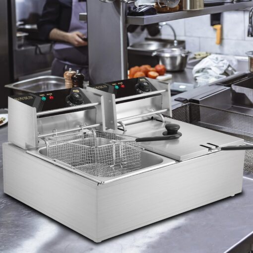 ROVSUN 22.8QT Electric Deep Fryer w/ 2 Baskets & Lids, 21.8L Stainless Steel Commercial Double Fryer, Countertop Kitchen Frying Machine w/Temperature Control, French Fries Donuts 5000W - Image 4
