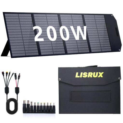 200W Portable Solar Panel, IP67 Waterproof Foldable Solar Charger for Power Station Generator with QC3.0 USB-A & Type-C Output, 200 Watt Monocrystalline Solar Panels for Camping RV Power Blackout
