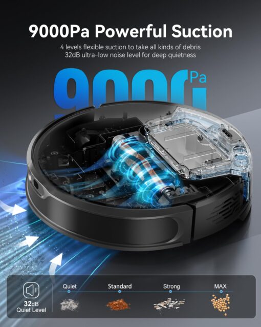 Kewbily Robot Vacuum and Mop Combo, LiDAR Navigation with Ultra Slim Design, Smart Mapping Robotic Vacuum Cleaner, 9000Pa Suction, Customizable Cleaning for Pet Hair, Carpets, and Hard Floors - Image 5