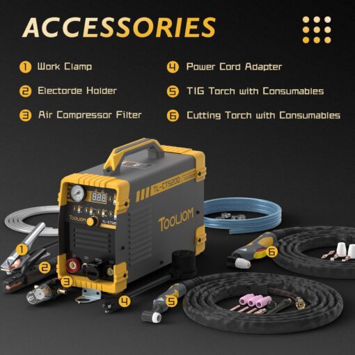 TOOLIOM 3 in 1 Cut/TIG/Stick Welder 50A Air Plasma Cutter 200A TIG and 200A Stick Welder Portable Welding Machine Dual Voltage 110&220V - Image 6