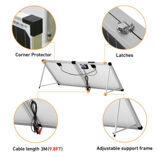 DOKIO Foldable Solar Panel 100 Watt Monocrystalline Solar Suitcase Portable with Controller to Charge 12V Batteries (All Types: Vented AGM Gel) Caravan RV Boat Camper… - Image 3