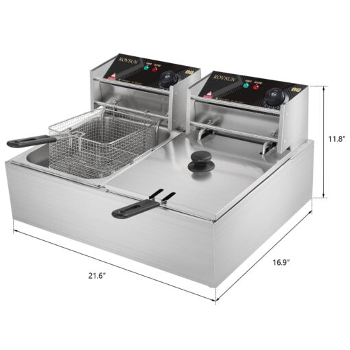 ROVSUN 22.8QT Electric Deep Fryer w/ 2 Baskets & Lids, 21.8L Stainless Steel Commercial Double Fryer, Countertop Kitchen Frying Machine w/Temperature Control, French Fries Donuts 5000W - Image 6