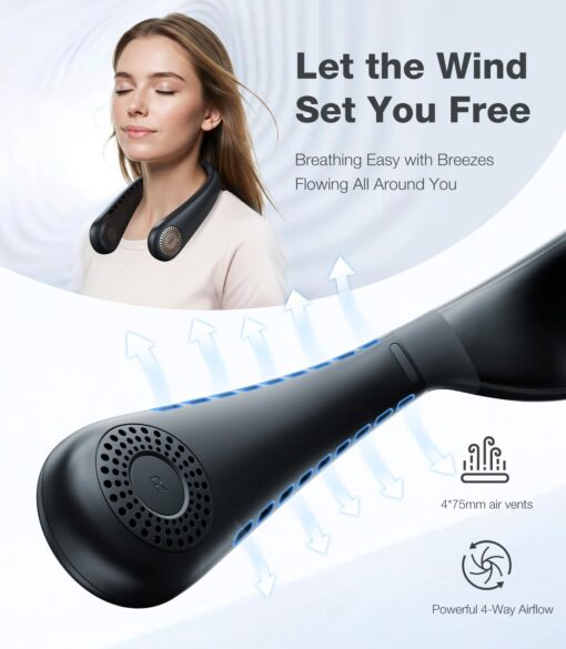 TORRAS COOLiFY Air 2025 Upgraded Neck Fan Air Conditioner, Ultra-Light Portable Fan Rechargeable, Personal Cooling Neck Device with 3 Modes Cool/Cooler/Heat for Travel, Working, Outdoor, Black - Image 5