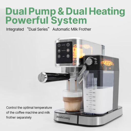 URintells Cuising Espresso Machine 20 Bar, Touchscreen Espresso Maker with Automatic Milk Frother for Cappuccino Latte, Espresso Coffee Maker with Dual Heating System & Dual Pump - Image 5
