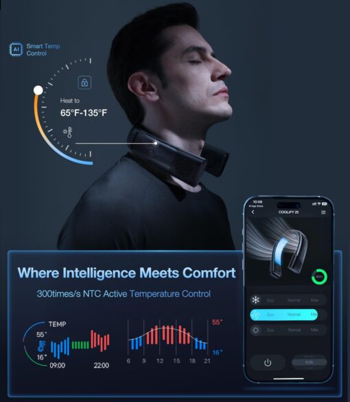 TORRAS COOLiFY 2S【Extended Battery Version】 Neck Air Conditioner 【28 Hrs Cooling】, Portable Personal Cooler Neck Fan, App Control Rechargeable Neck Fans that blow cold air for travel - Image 2