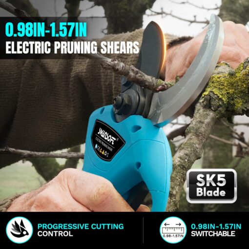 SWANSOFT Electric Pruning Shears, 40mm 1.6" Cutting Diameter Cordless Electric Pruners Shears Battery Powered, 1050W Tree Branch Pruner with 2Pack 2Ah Rechargable Batteries - Image 5