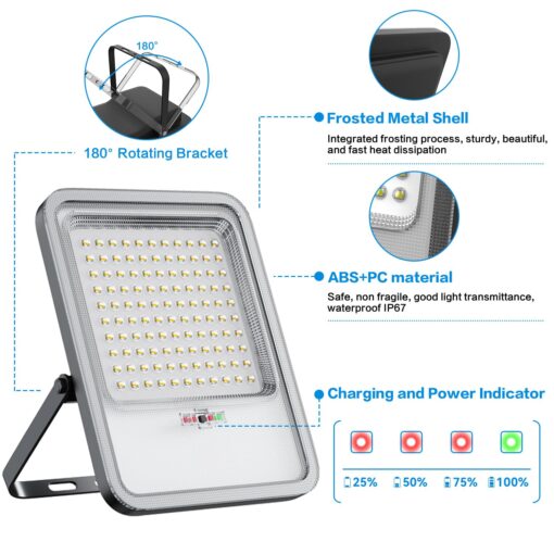 TENKOO Solar Street Lights Outdoor 500W 2 Pack Solar Street Flood Light Dusk to Dawn 32000LM IP67 Waterproof Parking Lot Light with 16.4ft Cables Security Commercial Lighting for Yard, Garden, Pathway - Image 5