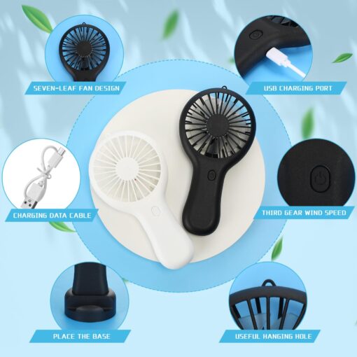 60 Pack Mini Powerful Handheld Fan Bulk 3 Speed USB Rechargeable Small Desk Fan Summer Gift for Wedding Beach Outdoor Women Eyelash (Black,White) - Image 3