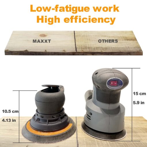 MAXXT Electric 5mm Random Orbital Sander Brushless 350W 3A Multi-function Variable Speed Electric Corded Orbital Sanders Machine with 10 Sanding Paper for Woodworking (R7303-5.0mmOrbit) - Image 2