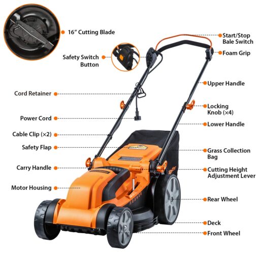 LawnMaster MEB1216K Electric Lawn Mower 16-Inch 12AMP and Yard Master 9940010 Outdoor Garden 120-Foot Extension Cord, Light Duty - Image 6