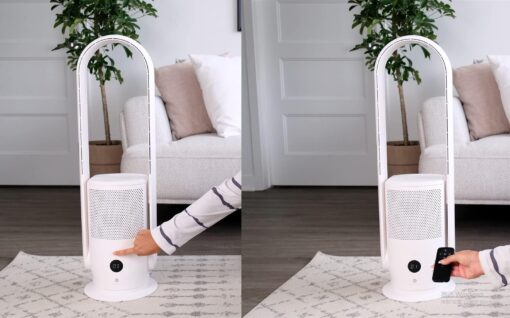 U ULTTY Bladeless Tower Fan and Air Purifier in one, True HEPA Filter 99.97% Smoke Dust Pollen Dander, Oscillating Tower Fan with Remote Control CR022D, White - Image 5