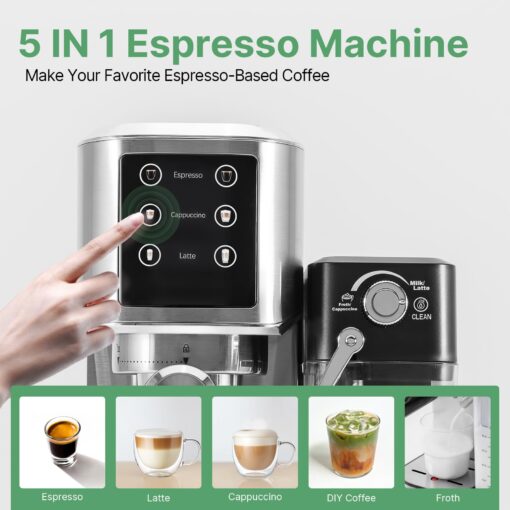 URintells Cuising Espresso Machine 20 Bar, Touchscreen Espresso Maker with Automatic Milk Frother for Cappuccino Latte, Espresso Coffee Maker with Dual Heating System & Dual Pump - Image 2