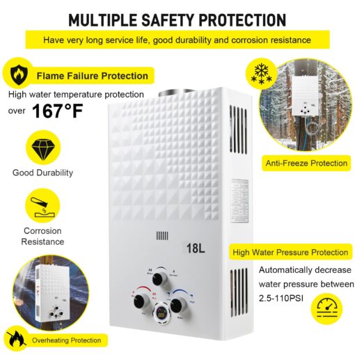 Tankless Water Heater Propane 4.74GPM 18L Outdoor Portable GasHot Water Heater Instant Propane Water Heater with Digital Display Multi-Protection for Camping Trips Boat - Image 2