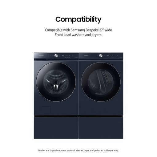 SAMSUNG 27-Inch Bespoke Front Load Washer Dryer Pedestal Stand w/ Pull Out Laundry Storage Drawer, WE502ND, Brushed Navy - Image 6