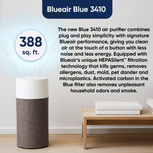 BLUEAIR Bedroom Air Purifier, Air Cleaner Dust Pet Dander Smoke Mold Pollen Bacteria Virus Allergen, Odor Removal, for Home Office Kitchen, Washable Pre Filter, HEPASilent, Medium Room, Blue 311 Auto - Image 8