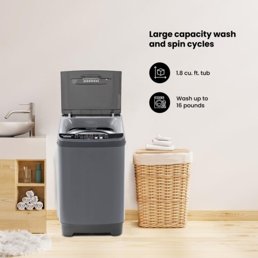 Deco Home Fully Automatic Portable Washing Machine, 1.8 cu. ft., 16lb Capacity, 10 Smart Cleaning Programs, Water Inlet and Drain Pump - Image 9