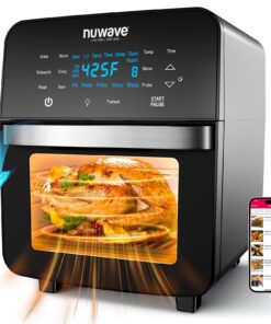 Nuwave Brio 15.5Qt Air Fryer Toaster Oven & Rotisserie Kit, 2024 New Advanced Turbo Convection Tech, Healthy PFAS Free, Max Even & Crisp, Powerful 1800W, 50-425°F, 150 Presets, Smart Probe, 4 Rack