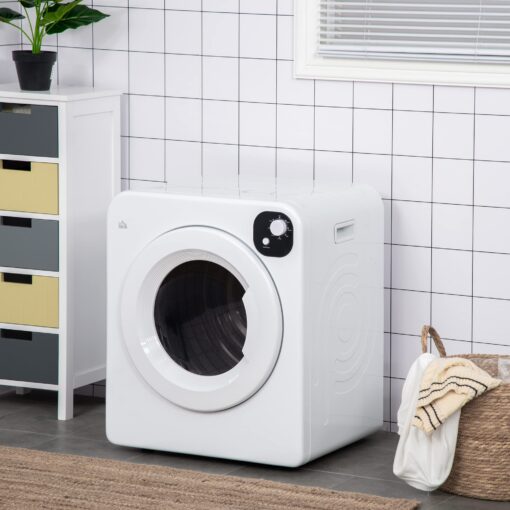 HOMCOM Portable Clothes Dryer, 120V 1300W Compact Laundry Dryer with Intelligent Drying, 3.2 cu.ft Stainless Steel Drum, Front Load Electric Dryer for Apartments, Dorms, RVs, White - Image 9