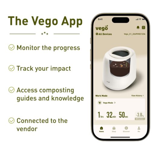 Vego Kitchen Composter, 4L Electric Composter Countertop 5 Modes Weight-Based Smart Compost Bin with App Odorless Auto-Cleaning Food Waste Compost Machine Indoor, White - Image 7