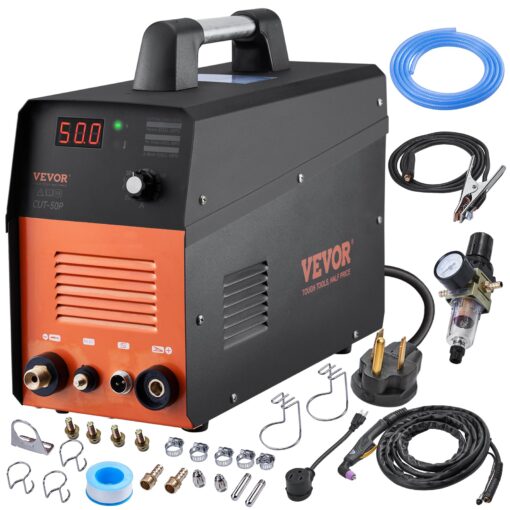 VEVOR Plasma Cutter, 50Amp, Non-Touch Pilot Arc Air Cutting Machine with Torch, 110V/220V Dual Voltage AC IGBT Inverter Metal Cutting Equipment for 1/2 in Clean Cut Aluminum and Stainless Steel