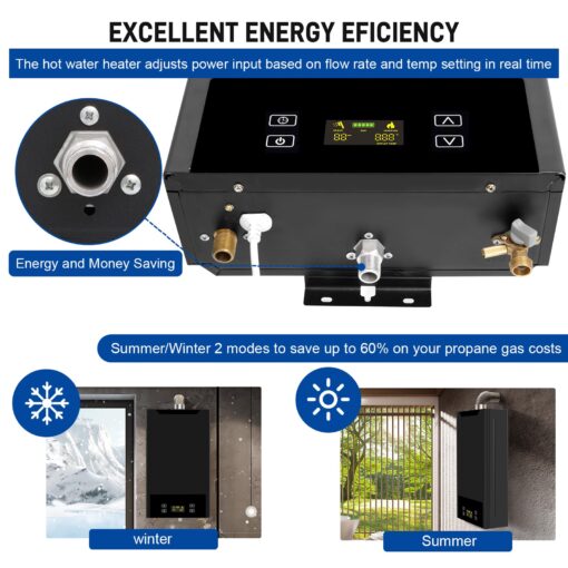 Tankless Water Heater Natural Gas,4.74GPM 18L Indoor,Instant Hot Gas Water Heater,Constant Natural Water Heater with Fahrenheit Digital Display,Multi-Protection (Black) - Image 4