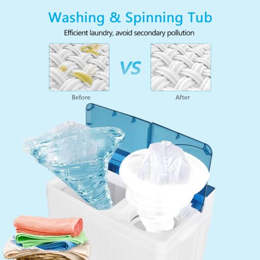 COSTWAY Portable Washing Machine Twin Tub 26 Lbs Capacity, 18 Lbs 8 Lbs Spinner, Compact Control Knobs Timer Function, Drain Pump, Laundry washer, for Apartment RV, Blue - Image 5