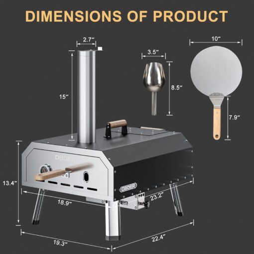 ABORON Portable Pizza Oven Outdoor, 16" Multi-Fuel/Wood Fired/Gas Rotatable Pizza Ovens/Pizza Makers, Stainless Steel 3-Layer, with Built-in Thermometer/Pizza Cutter/Carry Bag - Image 2