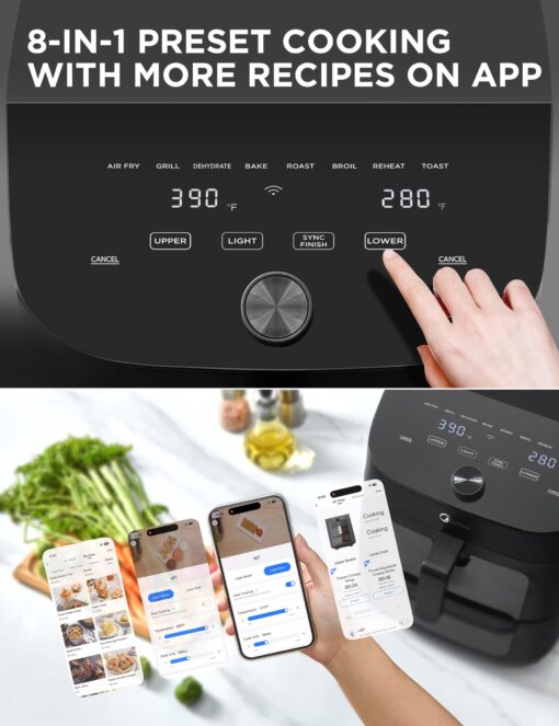Midea Dual Basket Air Fryer Oven 11 Quart 8 in 1 Functions, Clear Window, Smart Sync Finish, Works with Alexa, Wi-Fi Connectivity, 50+ App Recipes for family meals, Bake, Roast, Grill, Broil, Toast - Image 3
