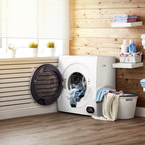 Euhomy Compact Laundry Dryer, 3.5 cu ft Front Load Stainless Steel Clothes Dryers With Exhaust Pipe, 1500W, LCD Control Panel Four-Function Portable Dryer For Apartments, Home, Dorm, White - Image 3