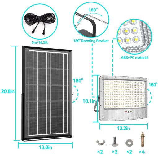 TENKOO Solar Street Flood Lights Outdoor 5000W 2 Pack Solar Parking Lot Lights Dusk to Dawn 200000LM IP67 Waterproof Security Commercial Lighting with 16.4ft Cables for Yard, Garden, Stadium, Pathway - Image 2
