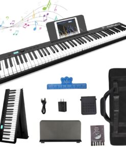 FVEREY Folding Piano Keyboard, 88 Key Semi Weighted Keyboards Electric Piano, Full Size Keyboard Portable Digital Piano with Sustain Pedal, Handbag, Bluetooth, USB MIDI for Beginner, Adult