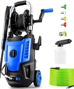 4800 PSI Electric Pressure Washer- 4.0 GPM High Power Washer with 33FT Hose Reel, 4 Spray Tips and Soap Bottle for Car Washing, Fence Cleaning, Patio Maintenance（Upgraded） (Blue)
