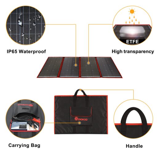 DOKIO 220W 18V Portable Solar Panel Kit Folding Solar Charger with 2 USB Outputs for 12v Batteries/Power Station AGM LiFePo4 RV Camping Trailer Car Marine - Image 3