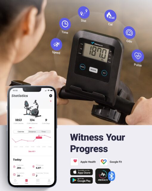 MERACH Recumbent Exercise Bike for Home with Smart Bluetooth and Exclusive App Connectivity, LCD, Heart Rate Handle, S08 Magnetic Recumbent Bikes, Black - Image 5