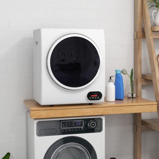 HOMCOM Portable Clothes Dryer, Compact Laundry Dryer with 1.5 cu.ft Stainless Steel Drum, Intelligent Drying, 120V 850W Front Load Electric Dryer for Apartments, Dorms, RVs - White - Image 9