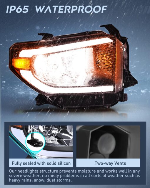 Nilight LED DRL Headlight Assembly Compatible with 2014 2015 2016 2017 2018 2019 2020 2021 Toyota Tundra Clean Lens Black Housing Amber Reflector Clear Lens Headlamps Replacement - Image 5
