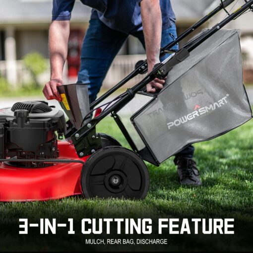 PowerSmart Gas Lawn Mower 21-Inch with 140cc Briggs and Stratton E550 Engine, High Wheels, 3-in-1 with Bagging - Image 7
