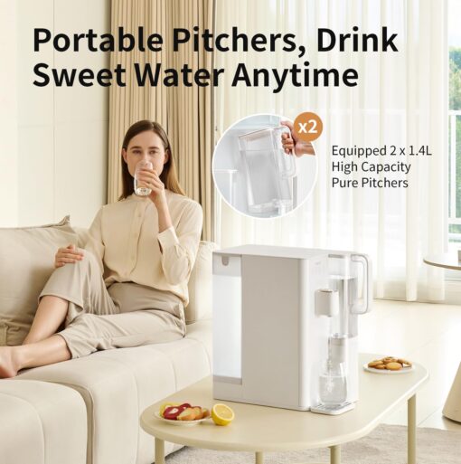 TOKIT Reverse Osmosis Water Filter Countertop, T1 SE Water Filter System with RO Filtration, NSF/ANSI 58, 3:1 Pure to Drain, Dual 1.4L Pure Water Pitchers for Home, No Installation - Image 5