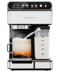 Chefman CaféMaster Pro Espresso Machine, Brew Single or Double Shots, Coffee Maker with Built-In Milk Frother for Cappuccino & Latte, XL 1.8 Liter Removable Water Reservoir - Stainless Steel