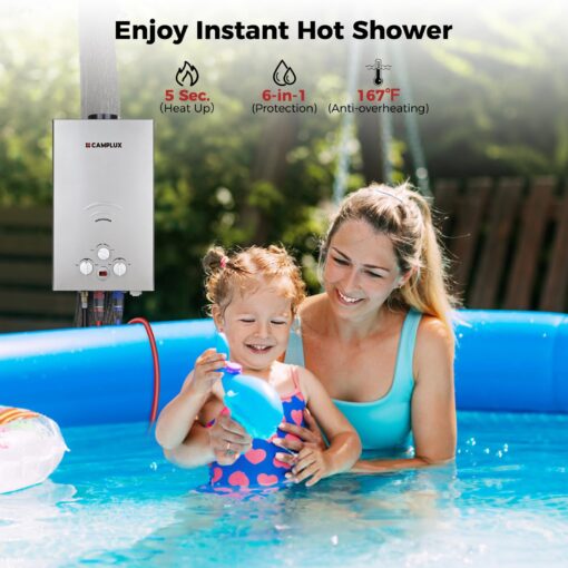 CAMPLUX Tankless Water Heater Propane, 2.64GPM Portable Water Heater for Off Grid, Camping, Outdoor Shower, 68,000 BTU Portable Hot Water Heater, BW264G, Gray - Image 6